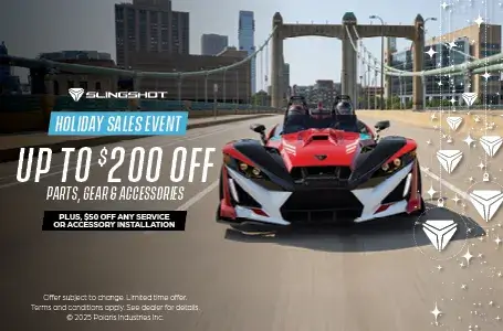 Save up to $200 off all parts, gear and accessories. Plus, $50 off any service or accessory install. November 1 until December 31.