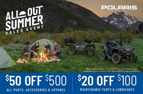 $50 Off $500 All Parts, Accessories & Apparel
$20 Off $100 Maintenance Parts & Lubricants