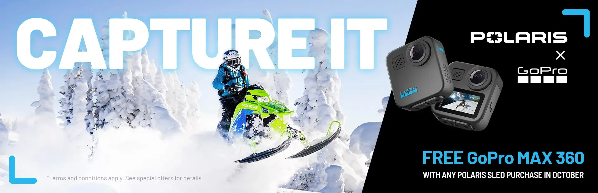 Polaris Snowmobiles is offering a FREE GoPro with any snowmobile purchase during the month of October only.