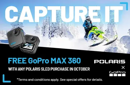Polaris Snowmobiles is offering a FREE GoPro with any snowmobile purchase during the month of October only.