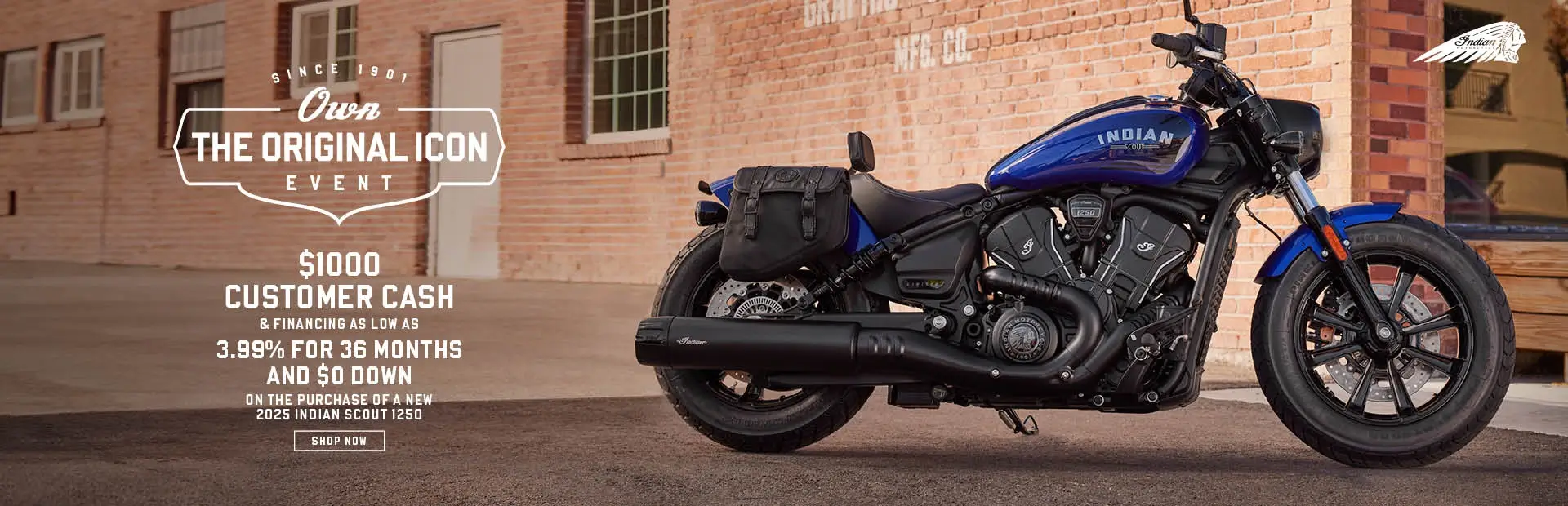 Get $1000 Customer Cash on 2025 Indian Scout 1250 Models. 